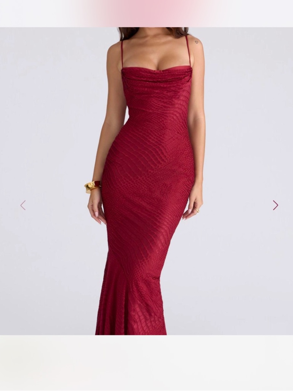 House of CB Nalani Deep Red Devoré Satin Maxi Gown
